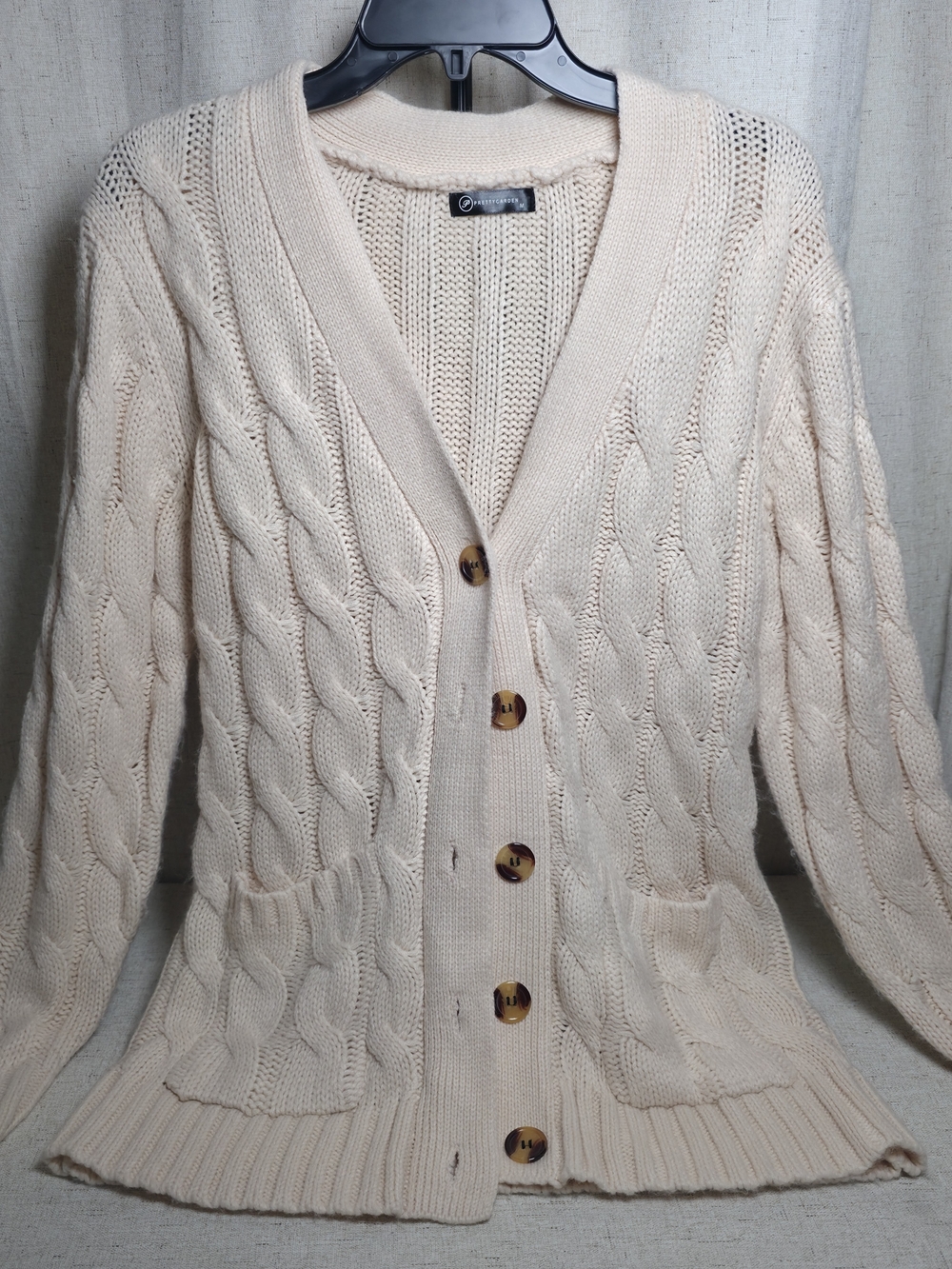 Cream Cable Knit Button-Front Women's Cardigan Sweater